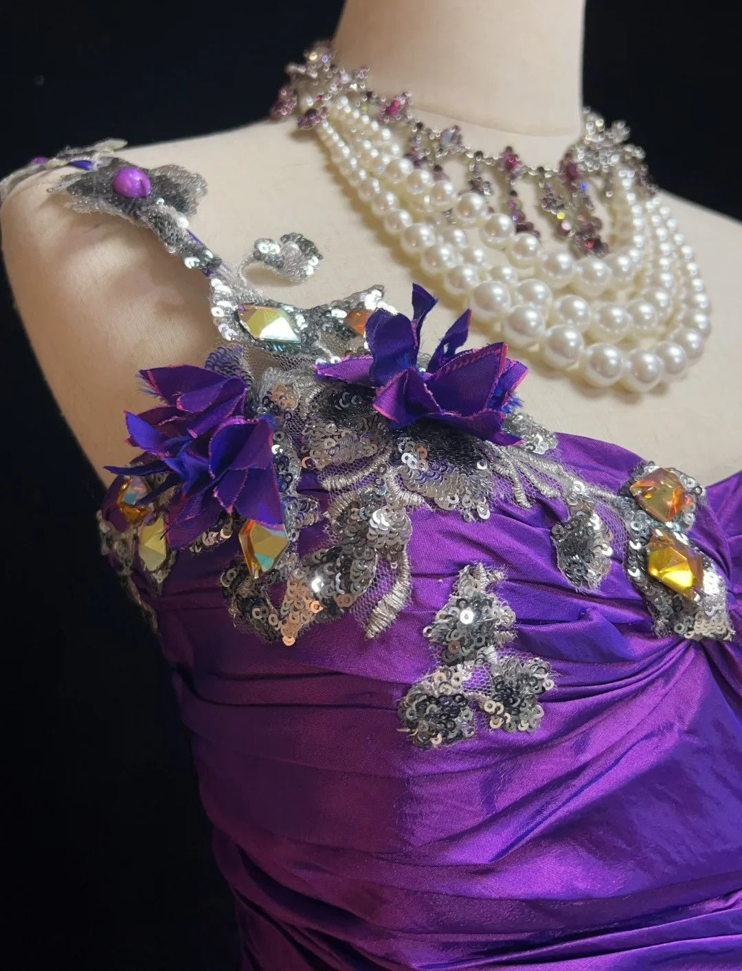 Robes de bal vintage sirène asymétrique taffetas violet avec applications années 90 longue robe de soirée N2895