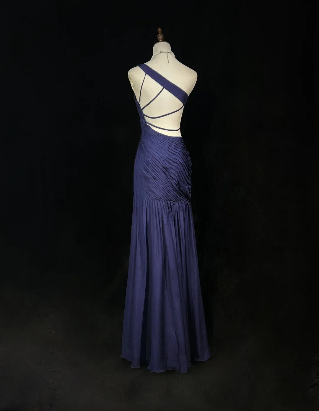 Robes de bal de rêve des années 90 Sirène Asymétrique Bleu Marine Plissée Tenues de Soirée Formelles N3836
