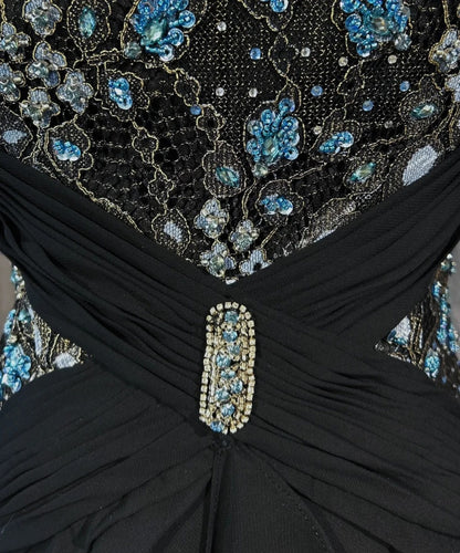 Belles robes de bal Robes sirène col rond robe de soirée mousseline de soie avec bustier perlé longues tenues de soirée N3364