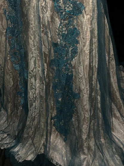 Vintage Ballkleider Inspo Meerjungfrau Spitze Blau Tüll Spitze 80er mit Applikationen Formelle Kleider N3366