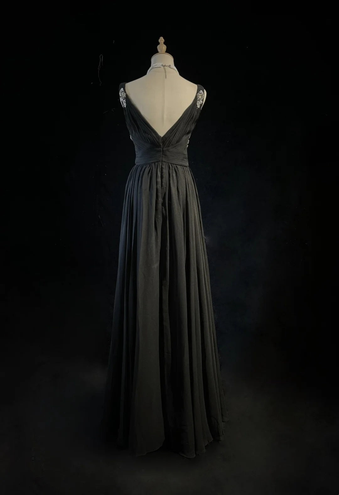Robes de bal vintage en mousseline de soie, coupe trapèze, col en V, style années 80, avec perles, longues, pour soirées formelles N4221