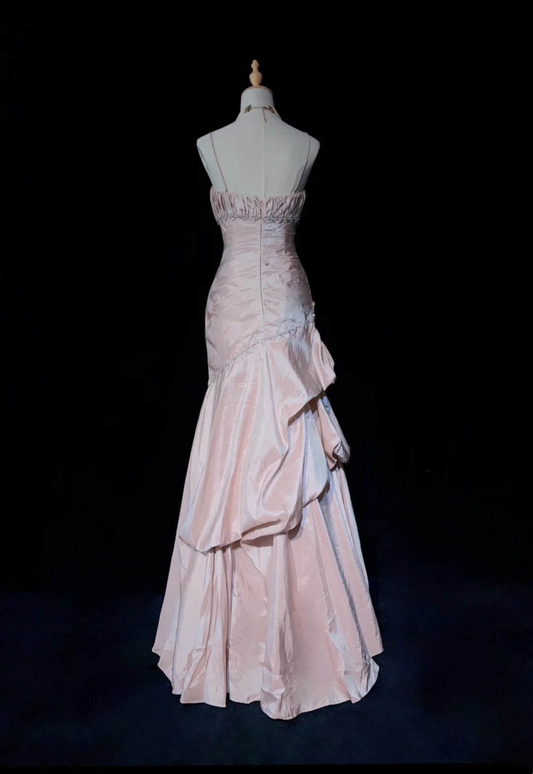 Robes de bal vintage sirène à fines bretelles en taffetas rose clair avec perles argentées années 50 longue robe de soirée N2597