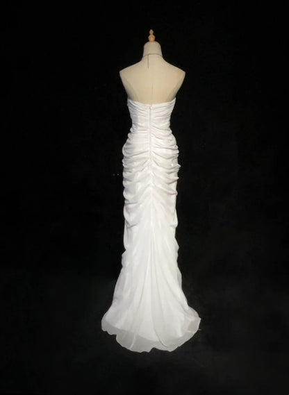 Elegante Ballkleider Meerjungfrau Sweetheart Weiß Chiffon mit Rüschen Langes Abendkleid N2895
