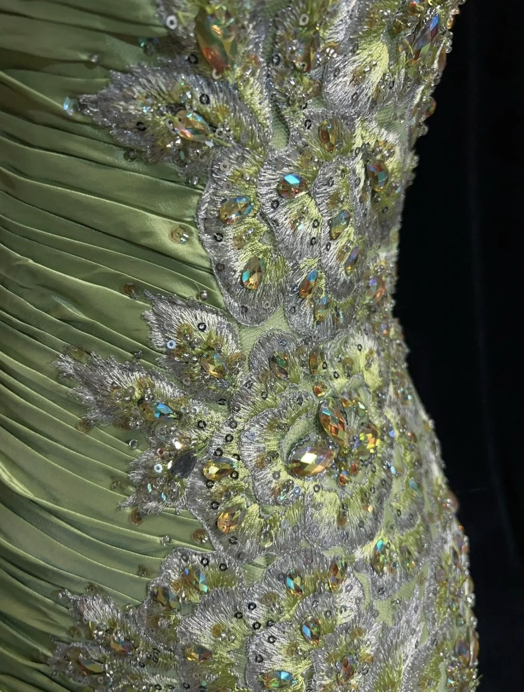 Robes de bal vintage sirène à fines bretelles vert sauge avec appliques robe longue de soirée des années 80 N2728