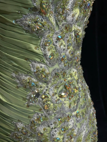 Robes de bal vintage sirène à fines bretelles vert sauge avec appliques robe longue de soirée des années 80 N2728
