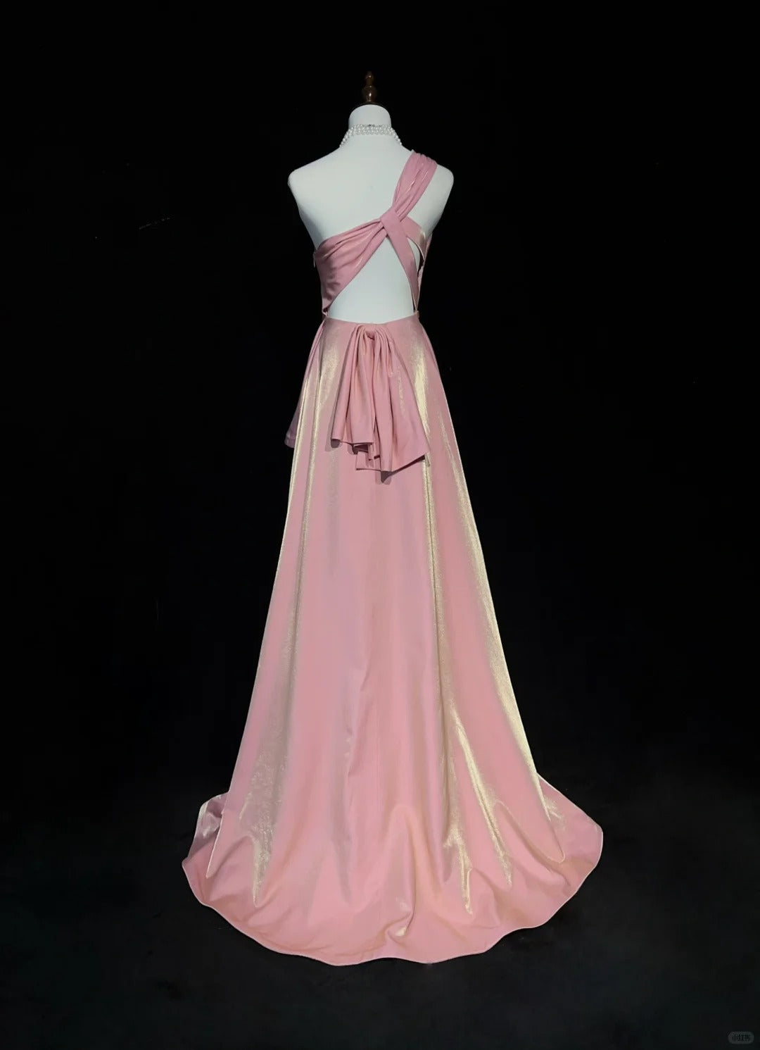 Vintage Ballkleider 1960er A-Linie One Shoulder Pink High Low Satin Ballkleid N3101