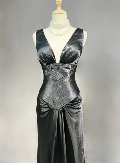 Robes de bal sirène modestes, dos nu, en satin noir avec volants, longues robes de soirée N3466