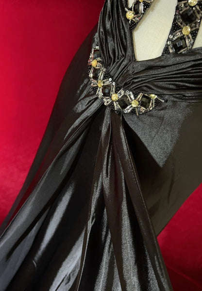 Robes de bal vintage Sirène Licol Années 90 Satin avec perles Longue Robe de soirée formelle N2504