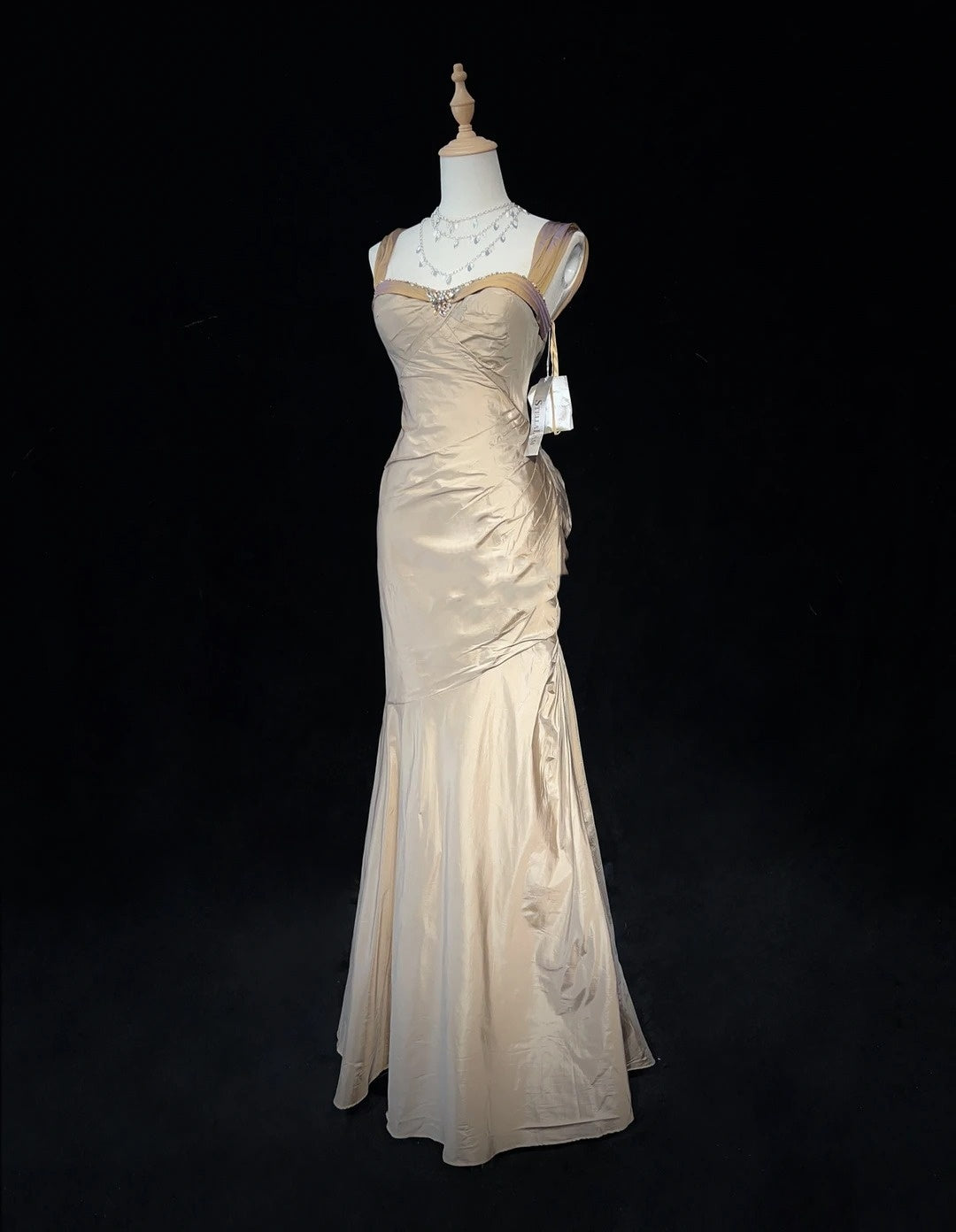 Robes de bal vintage Champagne Sirène Bustier Cœur Taffetas Robes de soirée longues N3859
