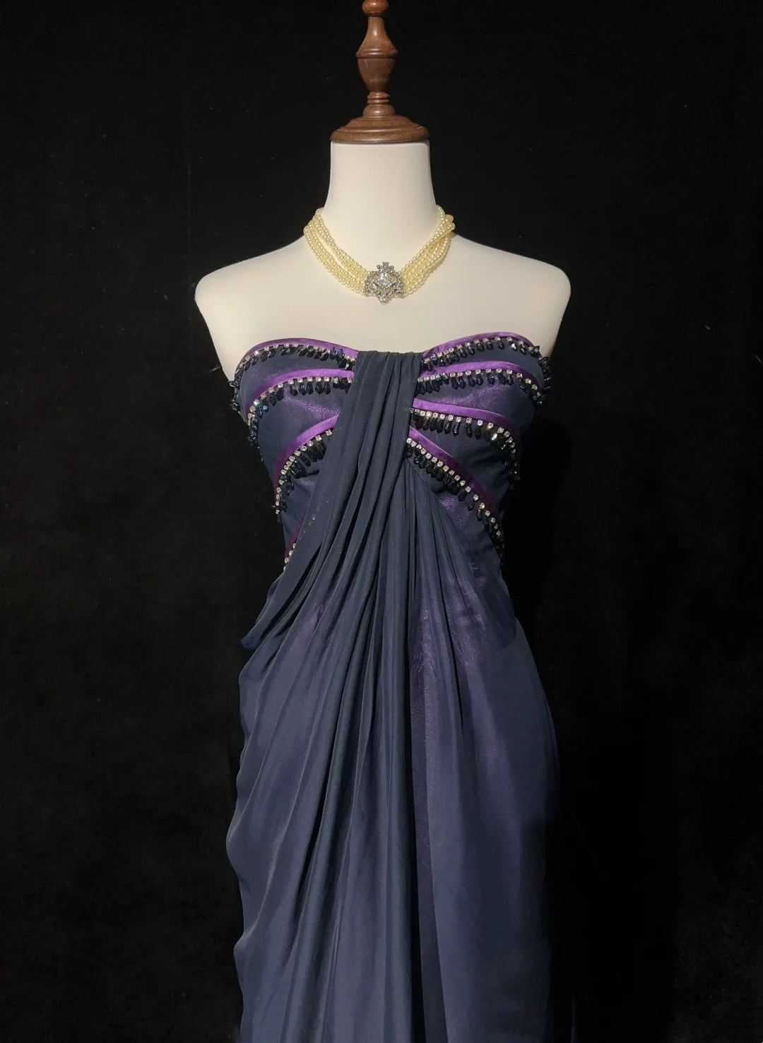 Robes de bal vintage esthétiques, coupe trapèze, bustier cœur, violet, avec perles, robe de soirée longue N3064