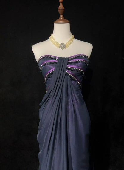 Robes de bal vintage esthétiques, coupe trapèze, bustier cœur, violet, avec perles, robe de soirée longue N3064