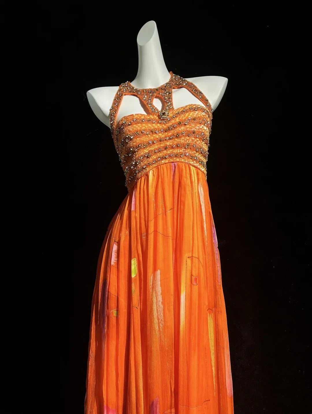 Vintage A Line Orange Chiffon With Beading Evening Long Prom Dresses Formal Outfits RB3945