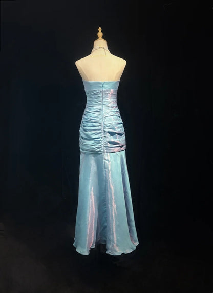 Robes de bal vintage Sirène sans bretelles Bleu ciel clair Mi-longue Robe de soirée formelle années 1990 N2651