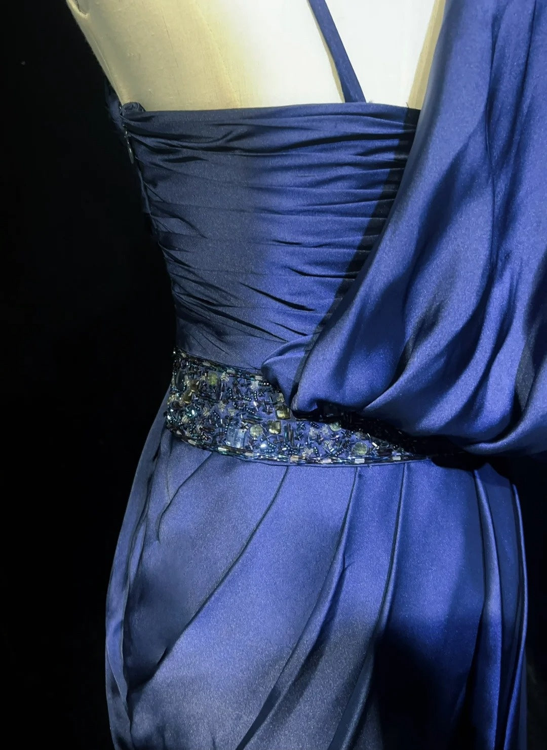 Robes de bal vintage fourreau bleu marine satin années 1990 longue robe de soirée formelle N2663