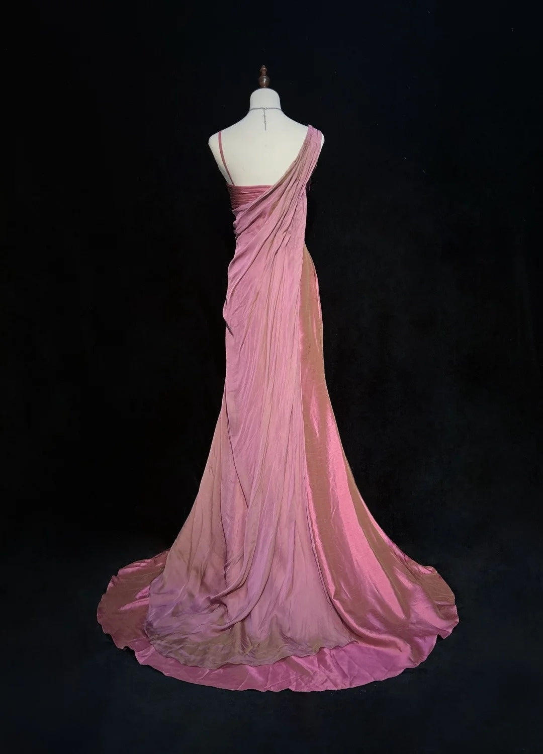 Robes de bal vintage des années 60, sirène asymétrique, bretelles, mousseline rose avec longue robe de bal à volants N3095
