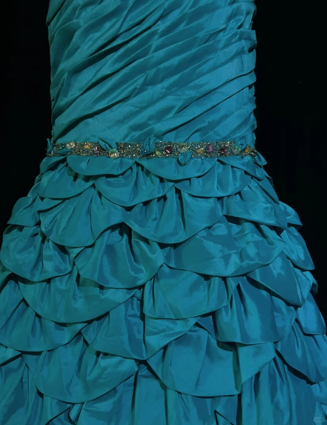 Vintage Ballkleider Meerjungfrau One-Shoulder Retro-Stil Blaues Taft Mit Perlenbesatz 90er Langes Abendkleid N2905
