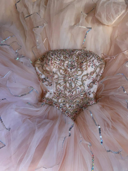 Robe de bal bustier manches courtes rose à paillettes longue robe de soirée d'anniversaire de bal avec veste N2861