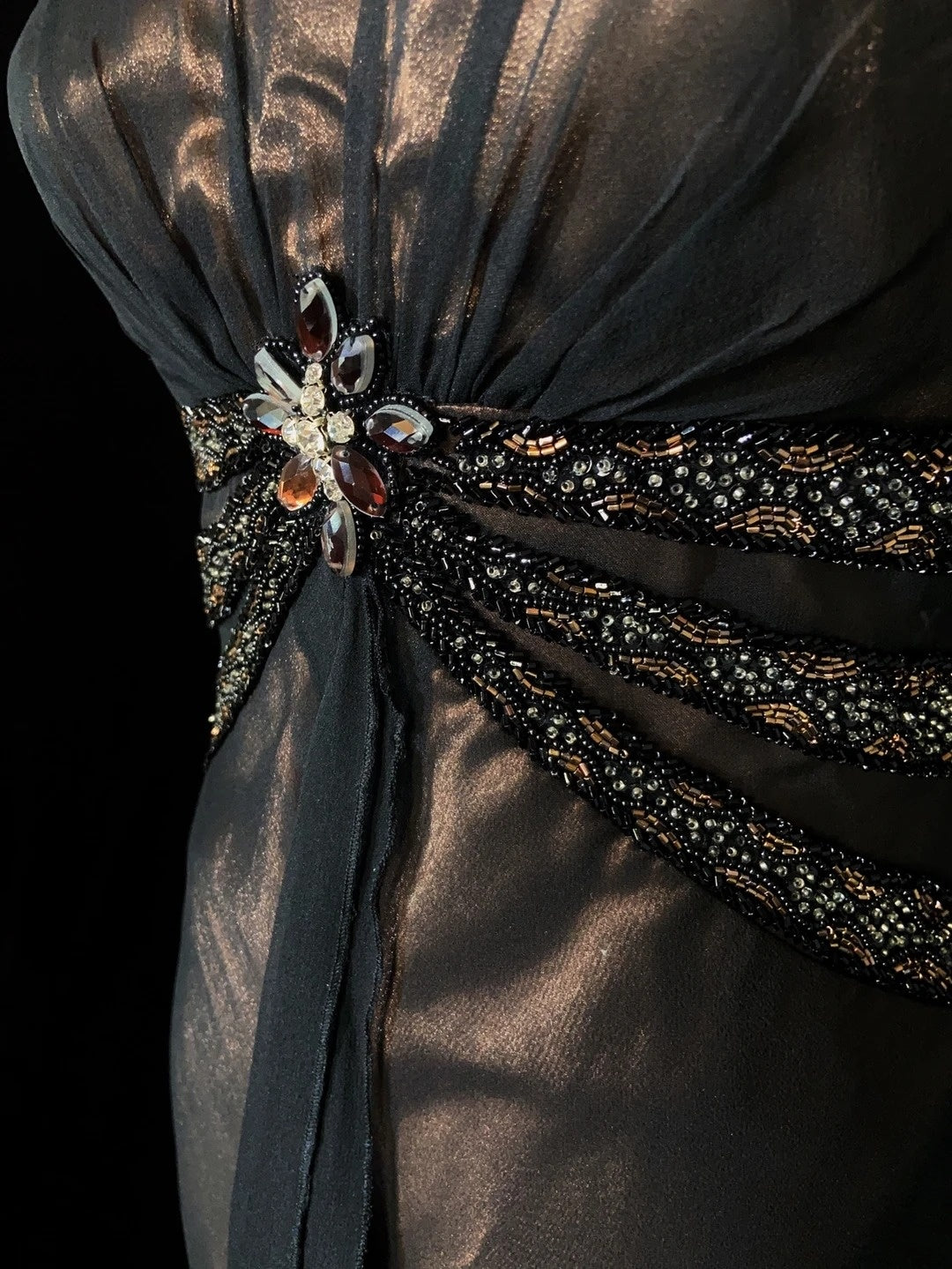 Vintage-Abschlussballkleider Spaghettiträger Meerjungfrau Braun Satin Schwarz Chiffon Lange Formelle Abendkleider N3861