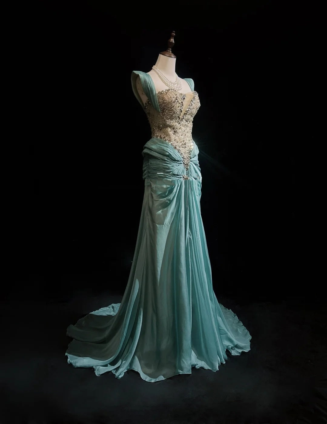 Robes de bal vintage sirène bustier avec dentelle plissée perles longue robe de soirée N2462