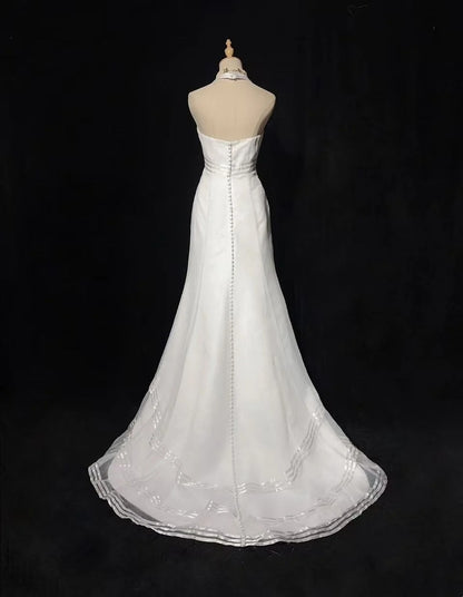 Vintage 20er Brautkleider Meerjungfrau Neckholder Weiß Schlicht Sommer Garten Langes Brautkleid N3702