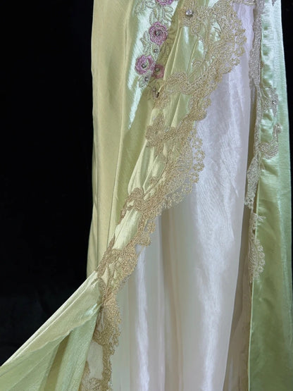 Elegante Ballkleider-Inspo Meerjungfrauen-Spaghettiträger Salbeigrüner Satin mit Spitzenperlen für Damen, formelles Kleid N3230