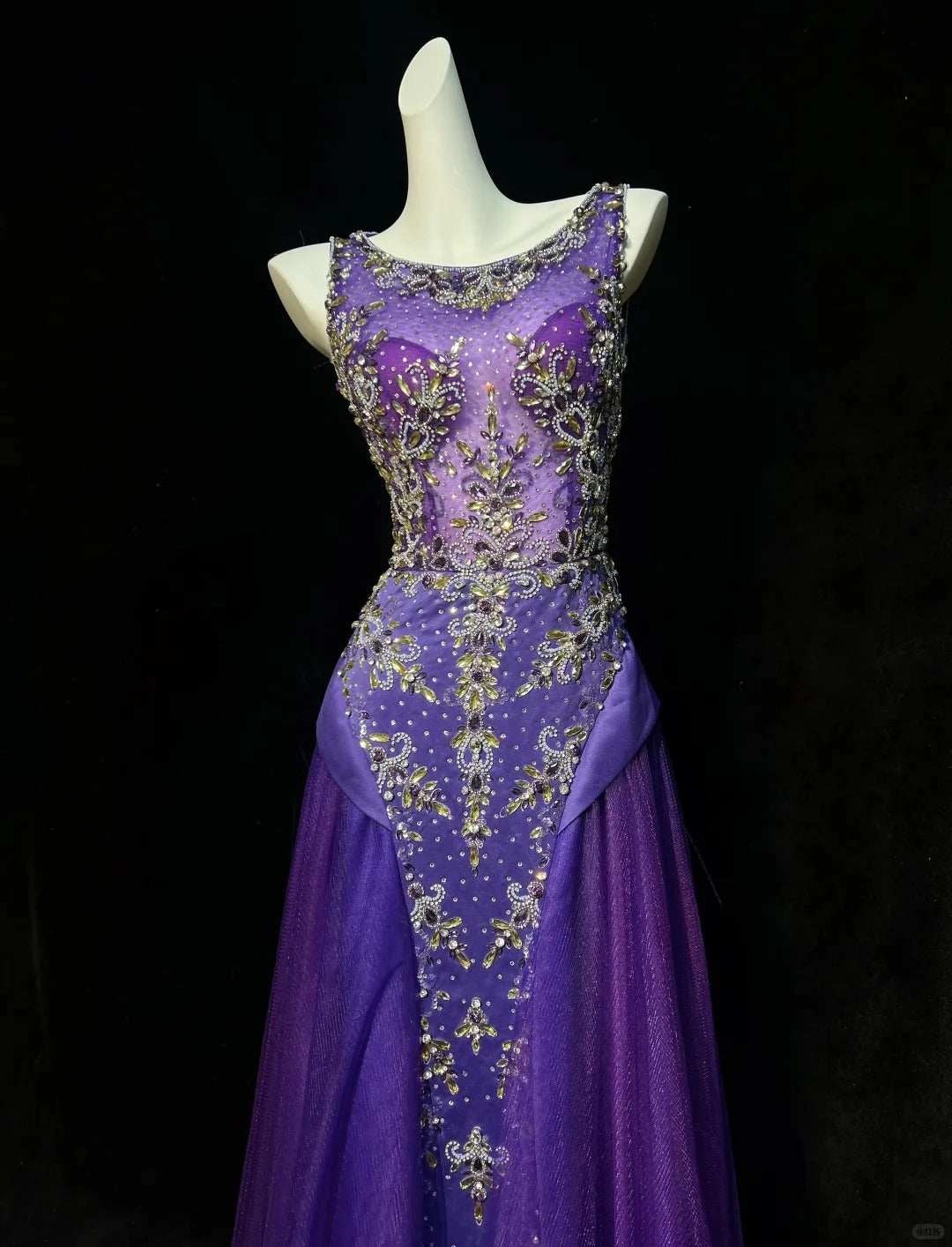 Vintage Prom Dresses 90s Mermaid Scoop Purple Tulle Long With Beading Evening Formal Outfits RB5145