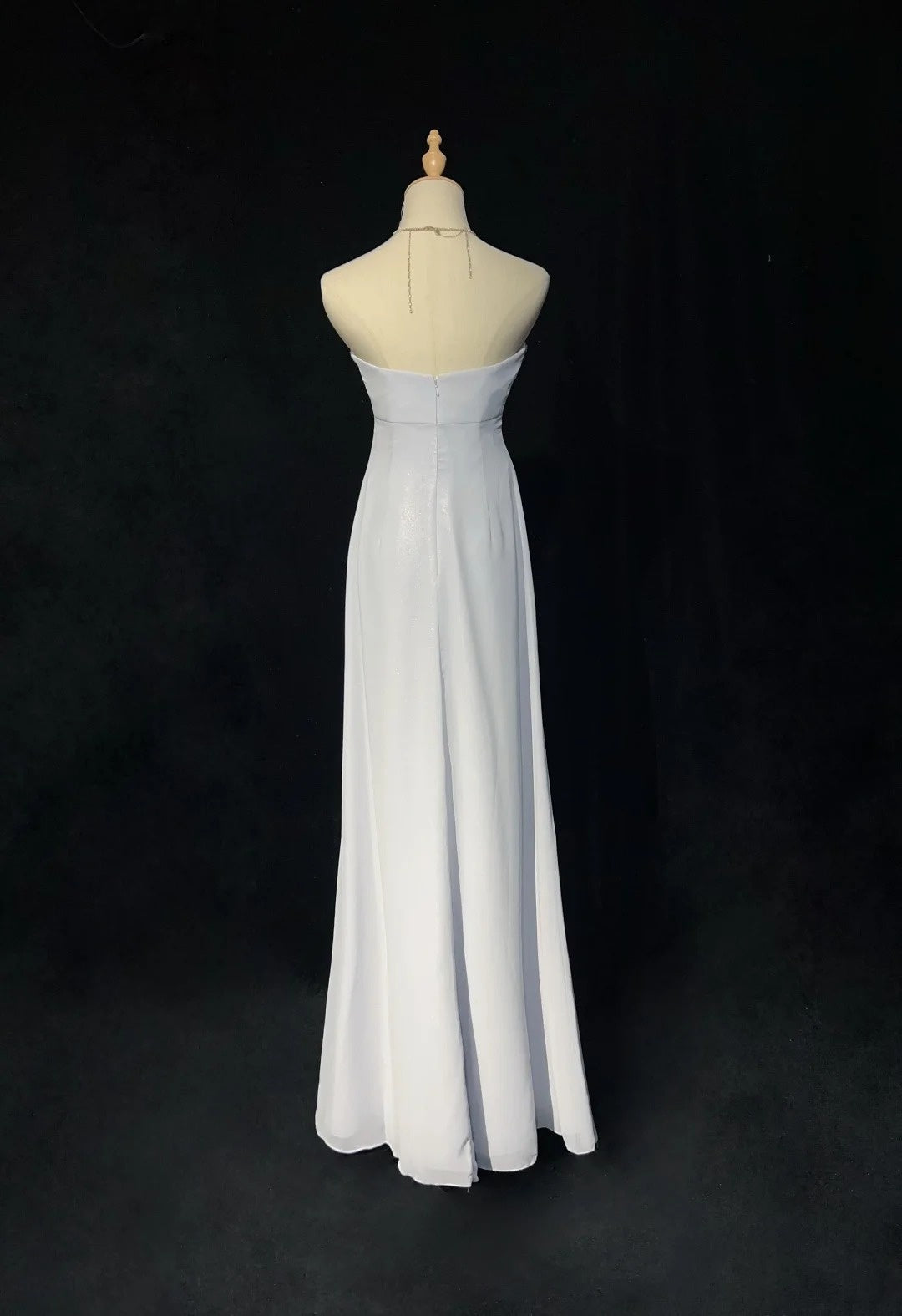 Robes de Bal Vintage Années 90 Empire en Chiffon Argenté sans Bretelles Coupe Droite Longue Robe de Bal N3019