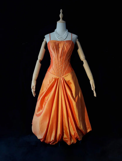 Robes de bal intemporelles robe de soirée spaghetti orange taffetas avec cape perlée tenues de soirée N3239