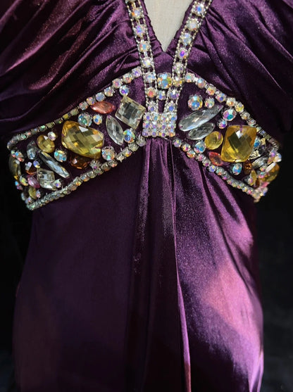 Vintage-Abschlussballkleider 90er Meerjungfrau Neckholder Traube rückenfrei mit Perlenbesatz langes, halboffizielles Abendkleid N3667