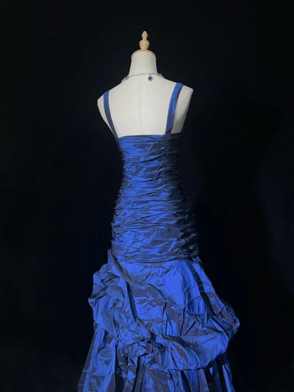 Vintage Ballkleider 1950er Retro Elegant Meerjungfrau Herzausschnitt Marineblau Taft Abendkleider Mit Jacke N3012