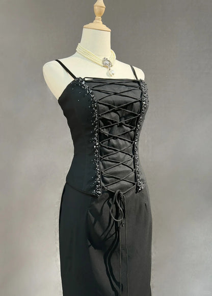 Vintage Prom Dresses 1950er Jahre High-Low Spaghettiträger Black Tie Kleid Ärmellose Abendgarderobe RB4339