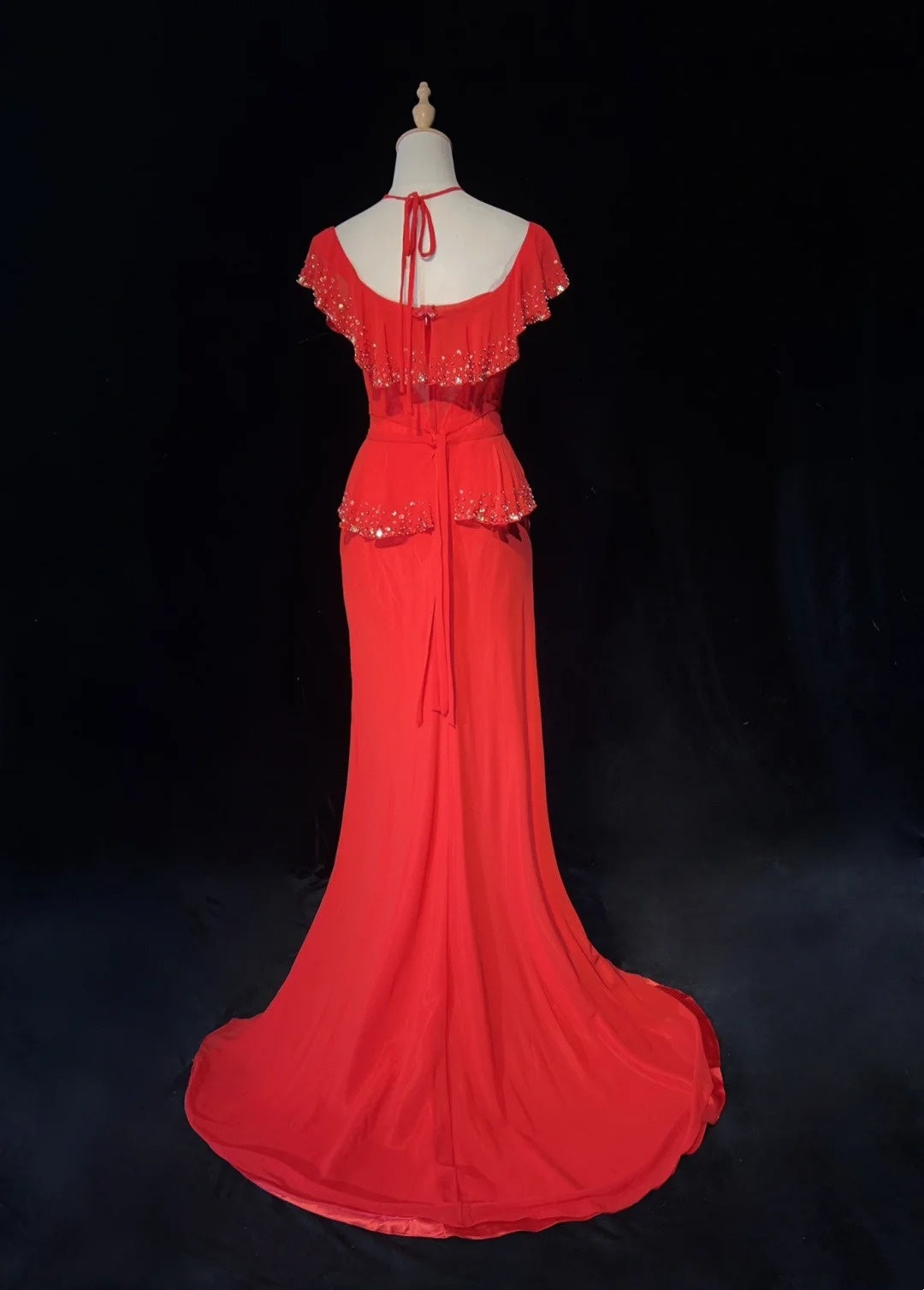 Vintage Prom Dresses Inspo Mermaid Halter Red Chiffon With Beading For Women Formal Dress N3265