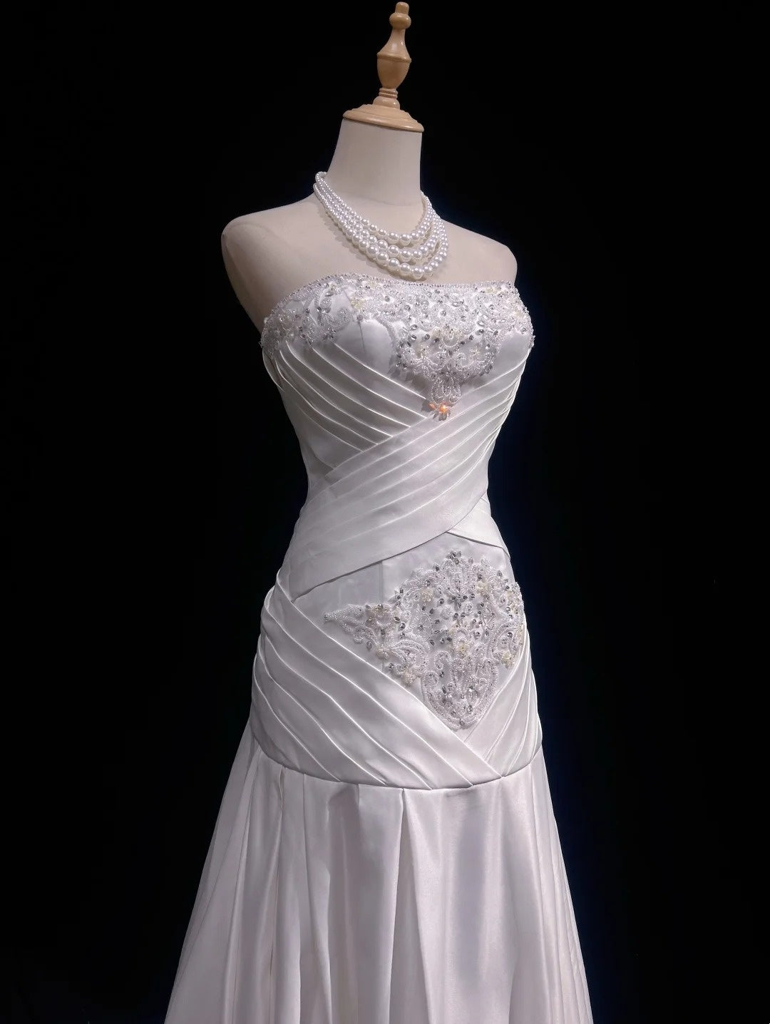 Vintage 90er Abschlussballkleider Meerjungfrau Trägerlos Weiß Chiffon Mit Rüschenperlen Langes Ballkleid N3036