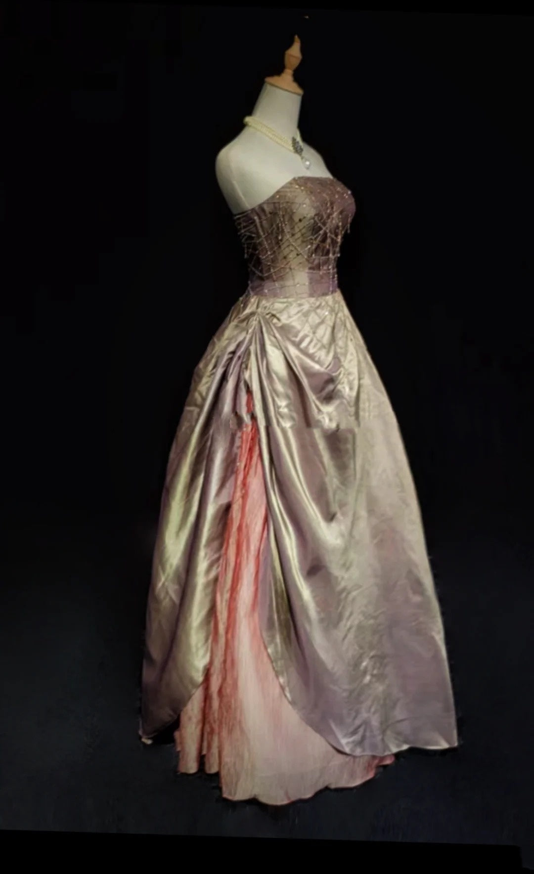 Robes de bal vintage pour le bal de fin d'année, bustier en satin rose poudré des années 80 avec perles, longues tenues de soirée formelles N3870