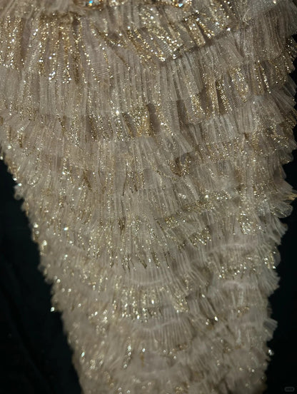 Robes de bal vintage Ligne A Bretelles fines Dentelle dorée Avec manches Robe de soirée formelle années 80 RB3268