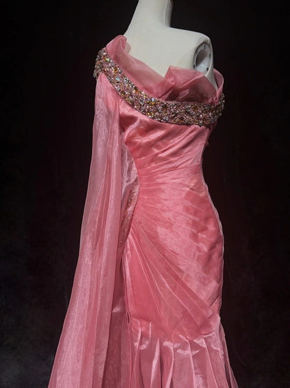 Vintage Prom Dresses Inspo Sheath One Shoulder Pink 80s With Beading Short Formal Gowns N3385