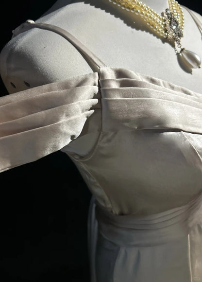 Robes de bal vintage des années 80 sirène à fines bretelles en satin couleur champagne, robes de soirée longues N3458