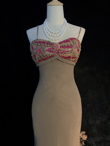 Robes de bal vintage des années 90, sirène, bretelles spaghetti, mousseline, longues, pour soirées semi-formelles N3655