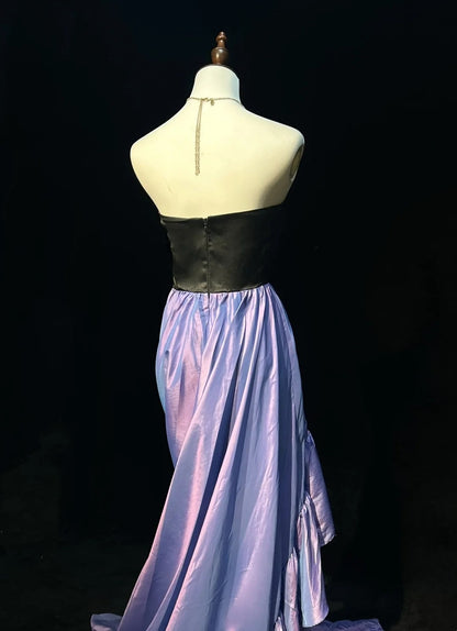 Robes de bal vintage asymétriques bustier satin noir lilas années 90 robe de soirée formelle N2653