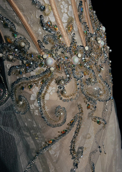 Robes de bal vintage des années 90, ligne A, bretelles spaghetti, tulle champagne, longues tenues de soirée semi-formelles N3651