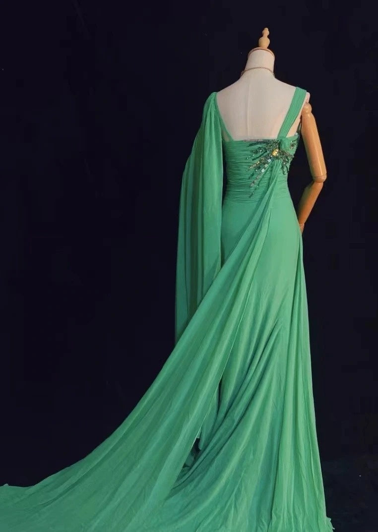 Robes de bal élégantes Inspo Sirène Mousseline Vert Avec Fleurs Perles Pour Femmes Robe de Soirée N3232