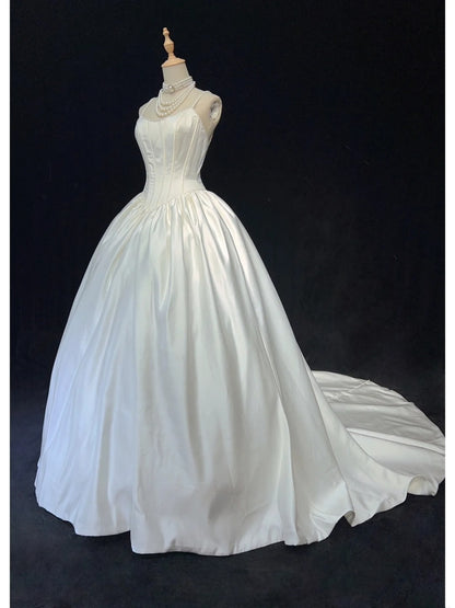 Robes de mariée uniques, robe de bal, bretelles spaghetti, blanche, avec perles à volants, longue robe de mariée N3629