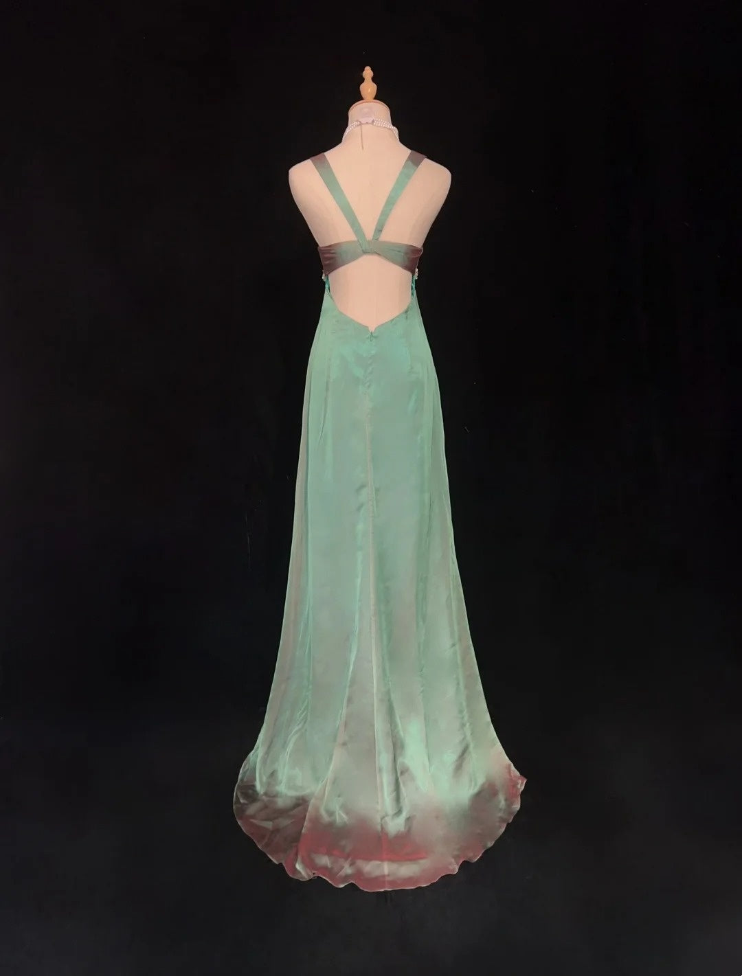 Vintage Ballkleider A-Linie Sweetheart Mit Trägern Grün Chiffon Ärmellos 1990er Lange Formelle Abendkleid N2634