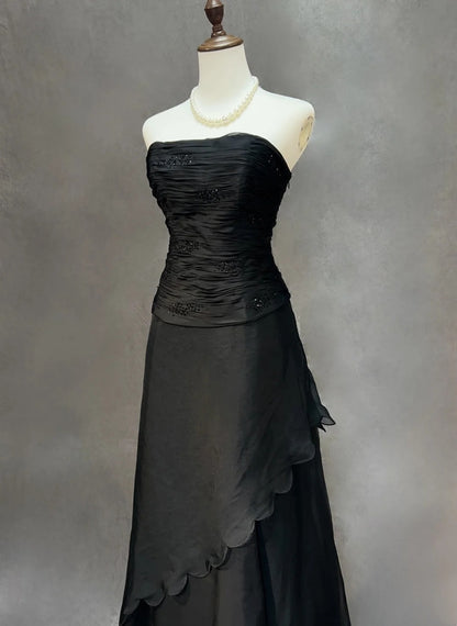 Robes de bal vintage Trapèze Bustier Robe de soirée noire sans manches Années 90 Longue Robe de soirée formelle N2635