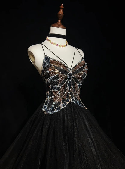 Jolie Robe de Bal Courte en Tulle Noir avec Bretelles Fines, Robes de Soirée de Retour à la Maison N2628
