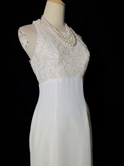 Vintage Prom Dresses Inspo A line Scoop Neck Chiffon Ombre White Yellow With Lace For Women Formal Dress N3253