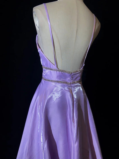 Robes de bal vintage des années 90, trapèze, à bretelles spaghetti, couleur lilas, longues, semi-formelles, tenues de soirée N3658