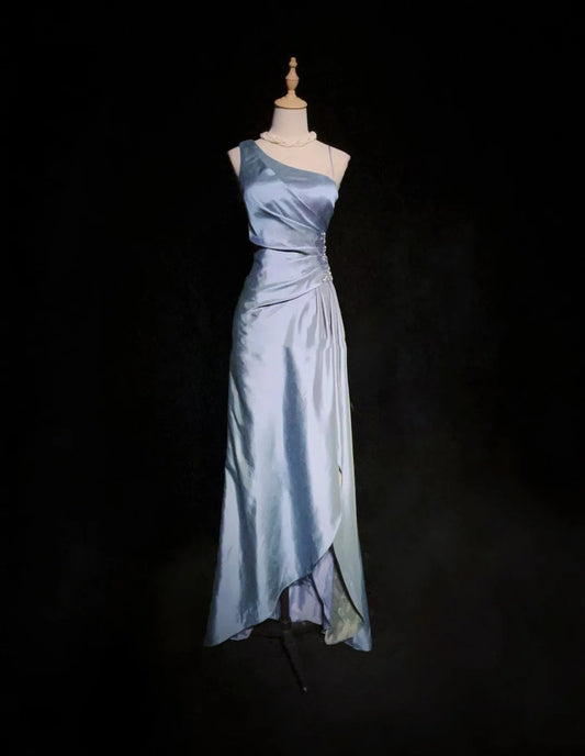 Classy Prom Dresses A Line One Shoulder Lavender Satin With Ruffle Long Formal Gown N2911
