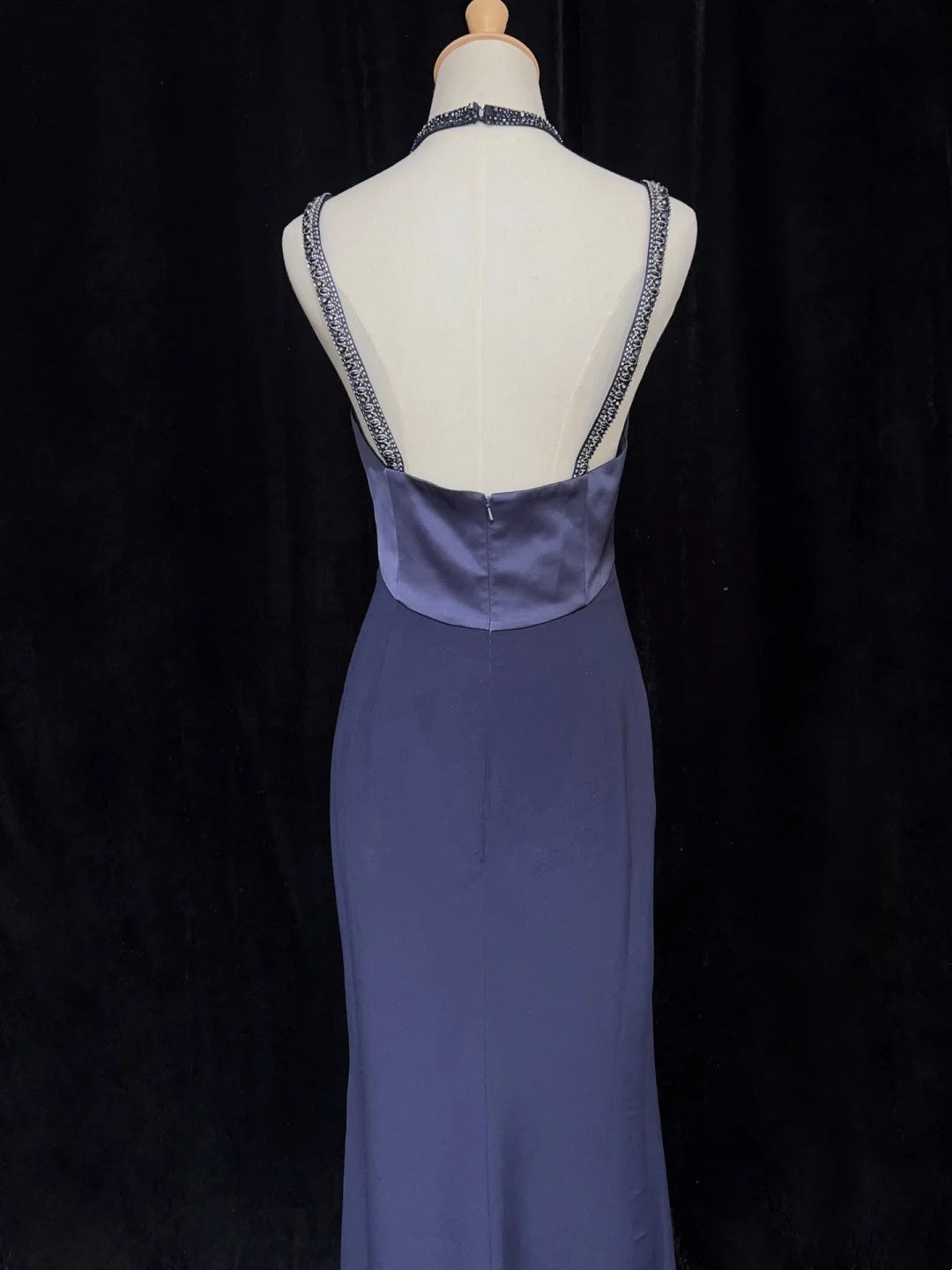 Robes de bal modestes Inspo Sirène Années 90 Col Licou Bleu Marine Avec Perles Pour Femmes Robe Formelle N3281