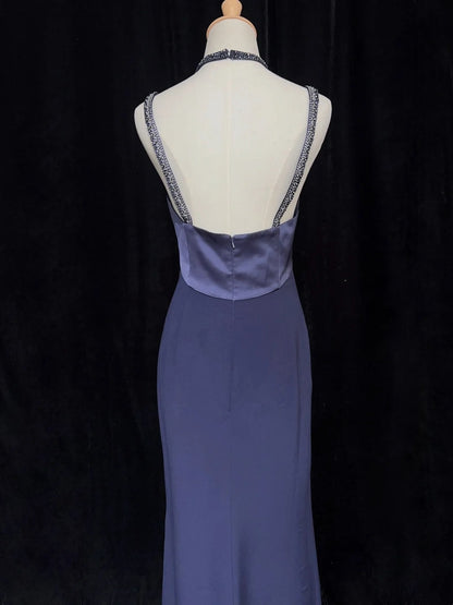 Robes de bal modestes Inspo Sirène Années 90 Col Licou Bleu Marine Avec Perles Pour Femmes Robe Formelle N3281